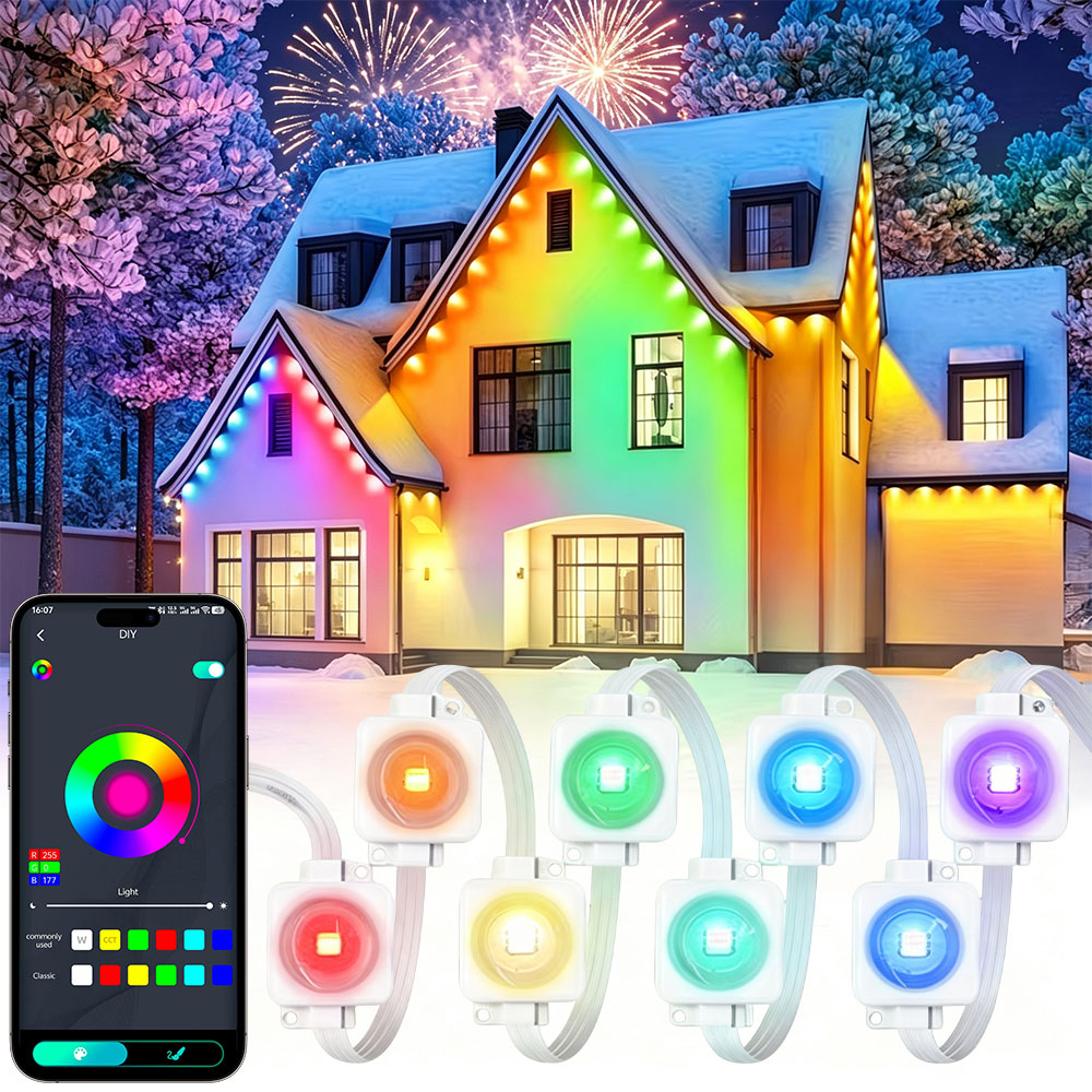 Smart Home Yellow - 150FT 90LED Inteligentne RGBIC Trwałe Zewnętrzne